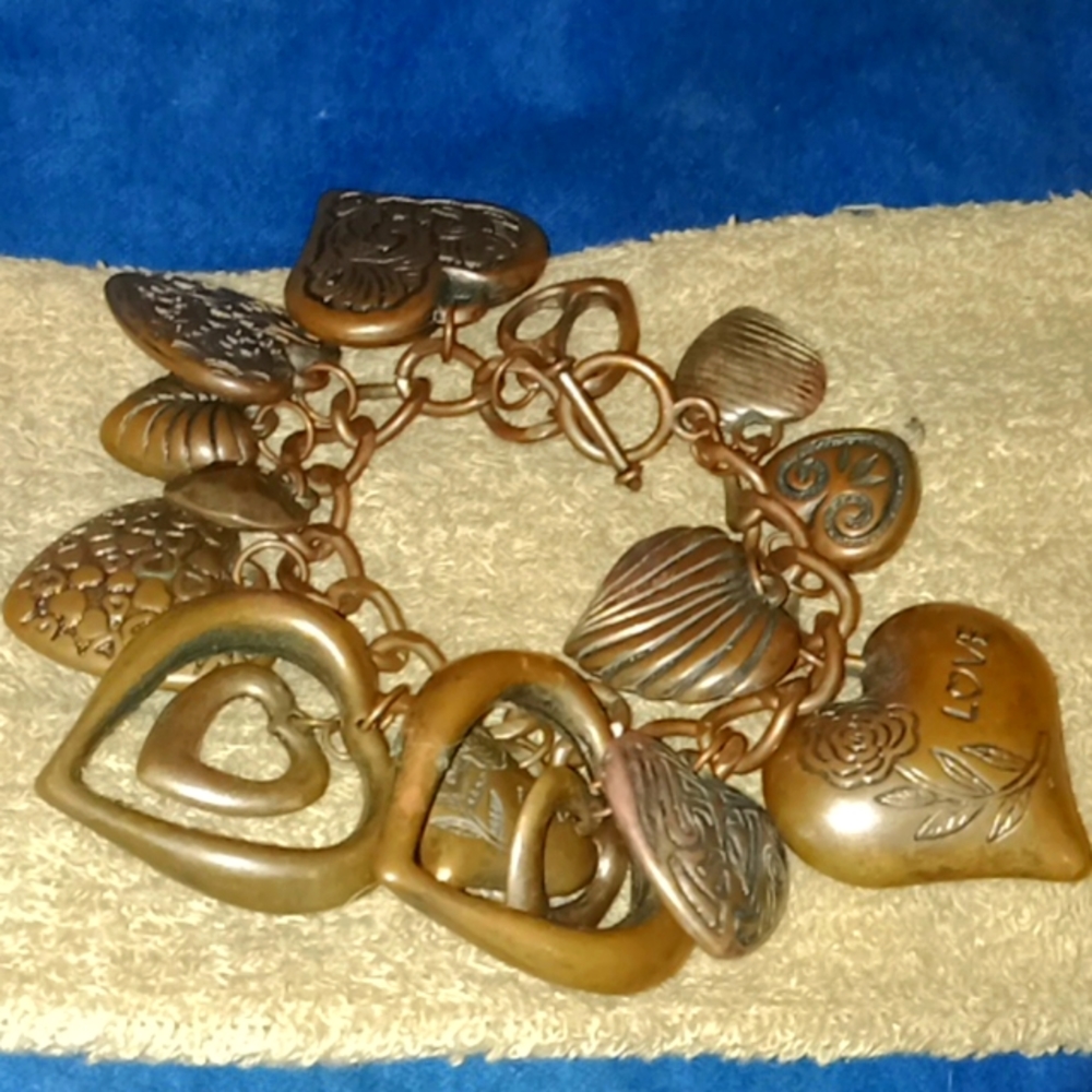 Vintage copper love charm bracelet